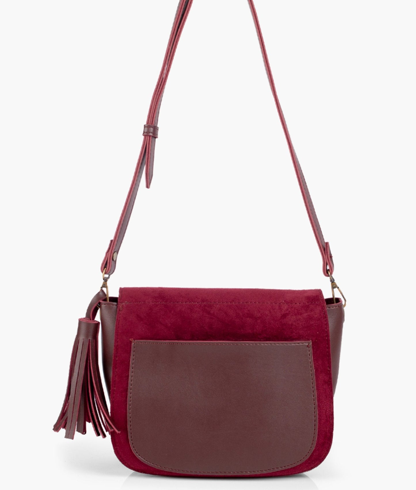 Burgundy suede foldover saddle bag