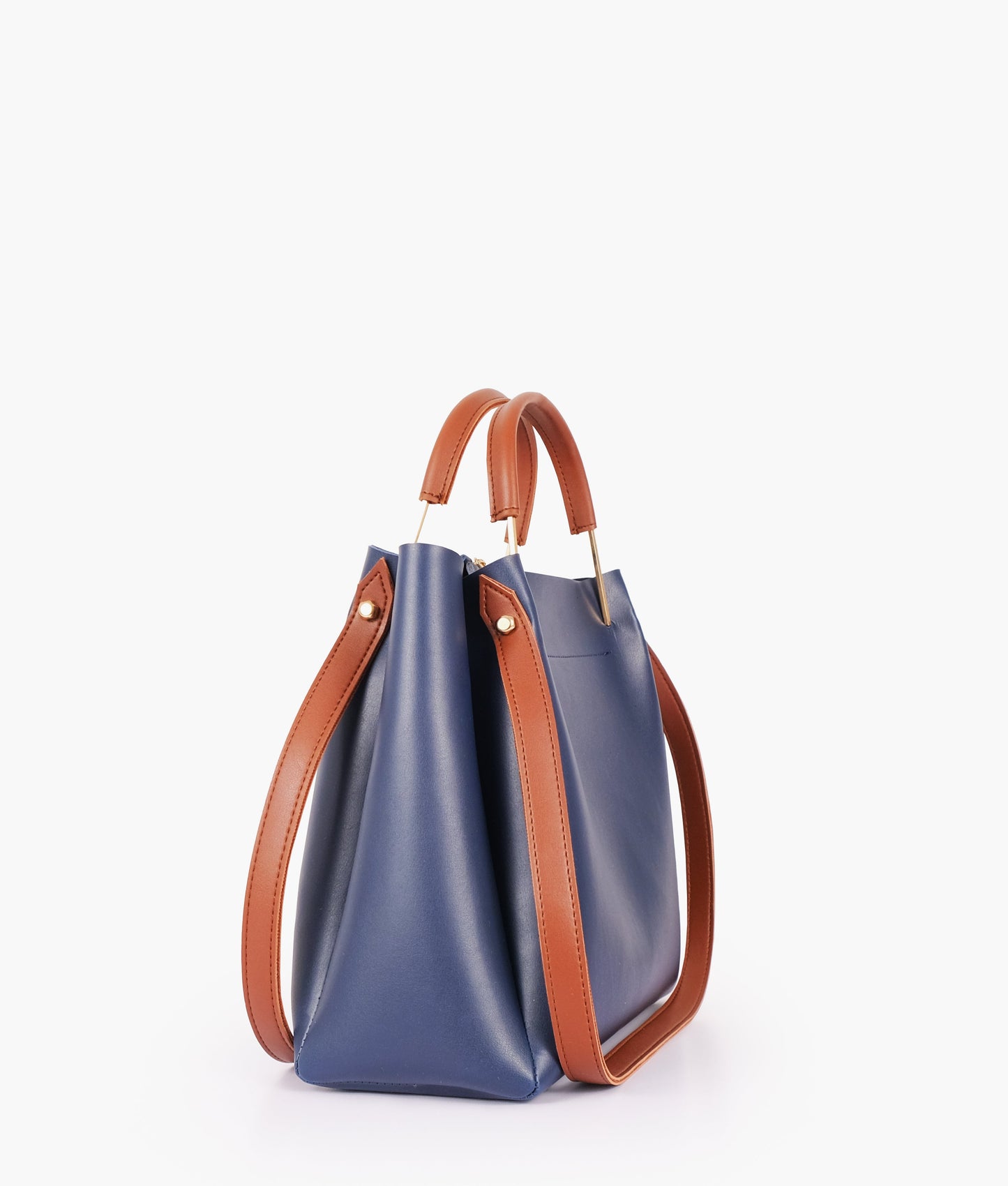 Blue metal handle tote bag